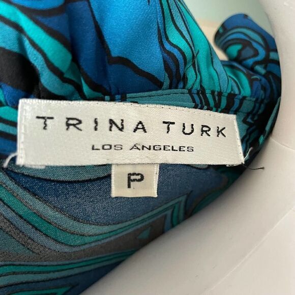 Trina Turk Silk Paisley Button Down Top with Ruffles, size 0 - FAIR - Picture 5 of 7